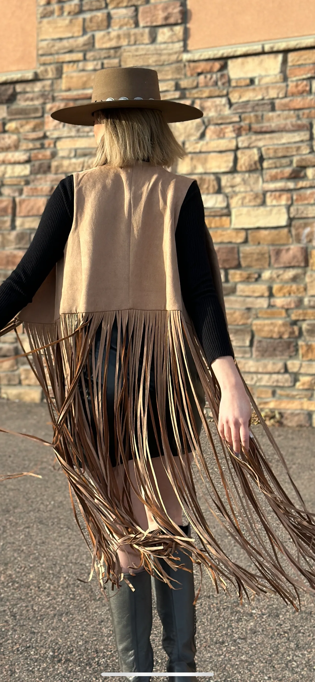 Amelia Honey Suade Fringe Cardigan