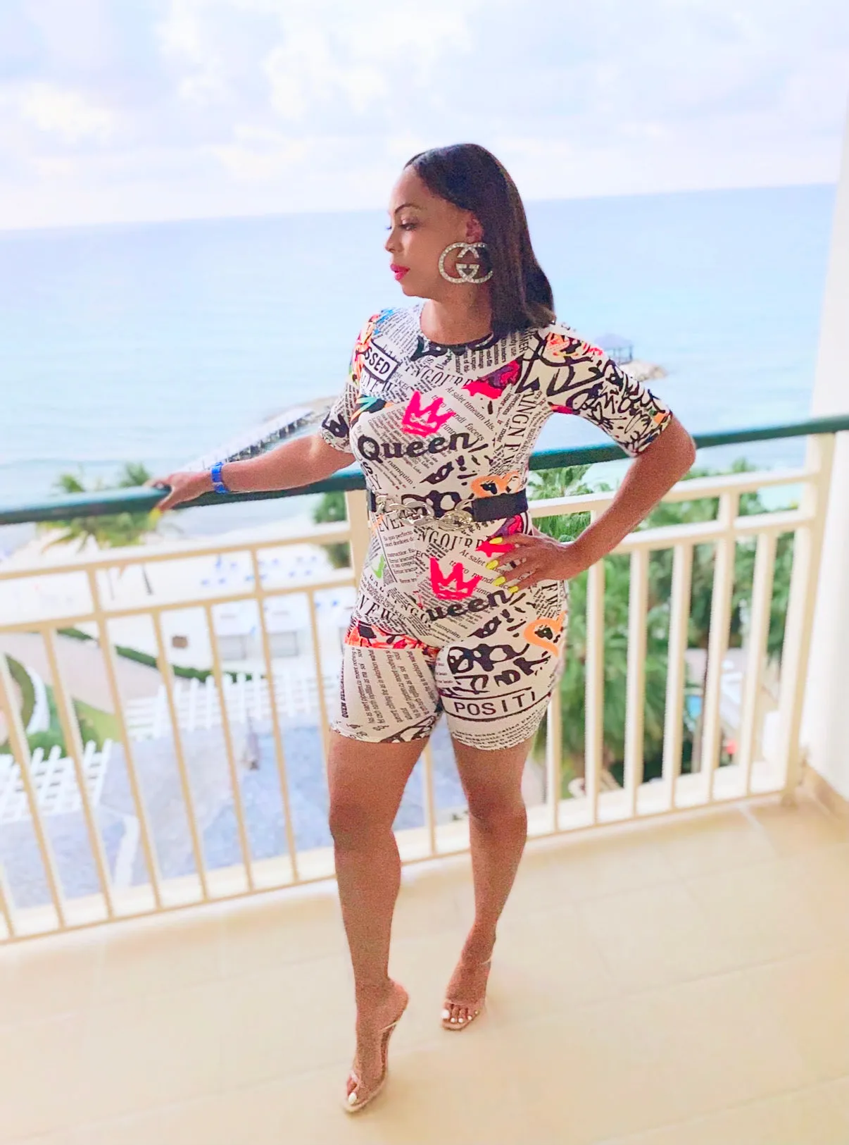 SALE ! MEDIUM LEFT ! Blessed Up White Print Romper‼️